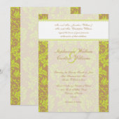 Invitation Brown et Lime Green Mariage damassé (Devant / Derrière)