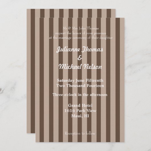 Invitation Brown et Mariage de rayures de crème (Devant / Derrière)