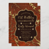 Invitation Brown et or Automne Marbre d'automne 21e anniversa (Devant / Derrière)