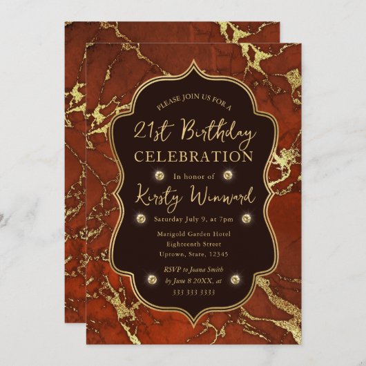 Invitation Brown et or Automne Marbre d'automne 21e anniversa (Devant / Derrière)