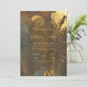 Invitation Brown et or Elegant luxe Fête en marbre chic (Debout devant)