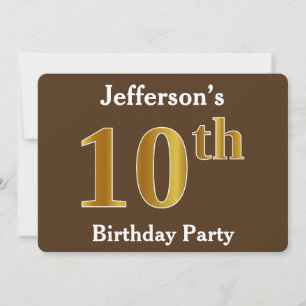 Invitation Brown, Faux Gold 10th Birthday Party; Nom personna