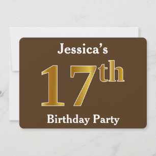 Invitation Brown, Faux Gold 17th Birthday Party; Nom personna