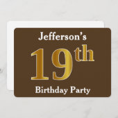 Invitation Brown, Faux Gold 19e fête d'anniversaire; Nom pers (Devant / Derrière)