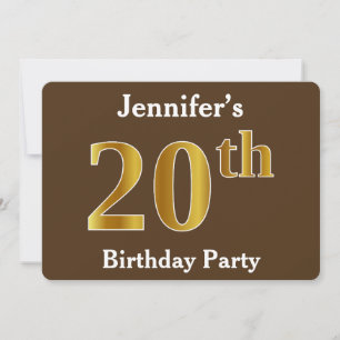 Invitation Brown, Faux Gold 20th Birthday Party; Nom personna