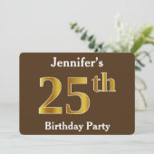 Invitation Brown, Faux Gold 25th Birthday Party; Nom personna (Debout devant)