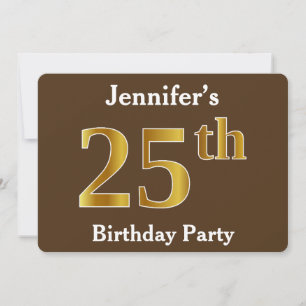 Invitation Brown, Faux Gold 25th Birthday Party; Nom personna