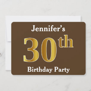 Invitation Brown, Faux Gold 30th Birthday Party; Nom personna