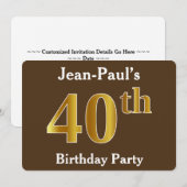 Invitation Brown, Faux Gold 40th Birthday Party; Nom personna (Devant / Derrière)