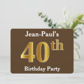 Invitation Brown, Faux Gold 40th Birthday Party; Nom personna (Debout devant)