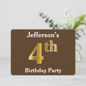 Invitation Brown, Faux Gold 4e fête d'anniversaire; Nom perso (Debout devant)