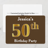 Invitation Brown, Faux Gold 50th Birthday Party; Nom personna (Devant / Derrière)