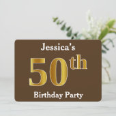 Invitation Brown, Faux Gold 50th Birthday Party; Nom personna (Debout devant)