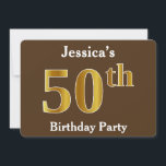 Invitation Brown, Faux Gold 50th Birthday Party; Nom personna<br><div class="desc">Cette conception d'invitation comporte le numéro ordinal "50th" avec un aspect faux or. Il porte également un nom customisé et un arrière - plan de couleur marron. Les détails de l'événement sur le dos peuvent être personnalisés. Il pourrait être utilisé pour les invitations à la fête du cinquantième anniversaire de...</div>