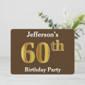 Invitation Brown, Faux Gold 60e fête d'anniversaire; Nom pers (Debout devant)