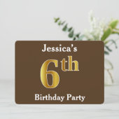 Invitation Brown, Faux Gold 6e fête d'anniversaire; Nom perso (Debout devant)