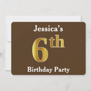 Invitation Brown, Faux Gold 6e fête d'anniversaire; Nom perso