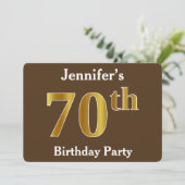 Invitation Brown, Faux Gold 70th Birthday Party; Nom personna (Debout devant)