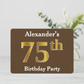 Invitation Brown, Faux Gold 75e fête d'anniversaire; Nom pers (Debout devant)