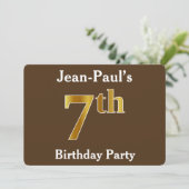 Invitation Brown, Faux Gold 7e fête d'anniversaire; Nom perso (Debout devant)