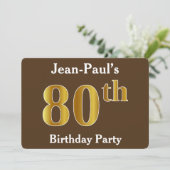 Invitation Brown, Faux Gold 80e fête d'anniversaire; Nom pers (Debout devant)