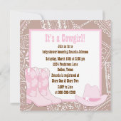 Invitation Brown fille rose bébé fille douche (Dos)