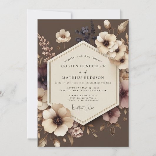 Invitation Brown Floral Nocturne Wedding (Devant)