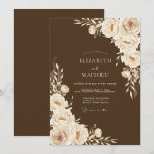 Invitation Brown Floral Romance Wedding (Devant / Derrière)