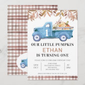 Invitation Brown Foliage Petit camion Citrouille 1er annivers (Devant / Derrière)