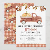 Invitation Brown Foliage Petit camion Citrouille Anniversaire (Devant / Derrière)
