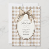 Invitation Brown Gingham Bow Frame Vintage Wedding (Devant)
