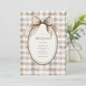 Invitation Brown Gingham Bow Frame Vintage Wedding (Debout devant)