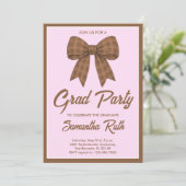 Invitation Brown Gingham Bow Graduation Party (Debout devant)