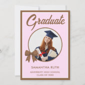 Invitation Brown Gingham Bow Photo Graduation Party (Devant)