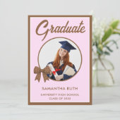 Invitation Brown Gingham Bow Photo Graduation Party (Debout devant)