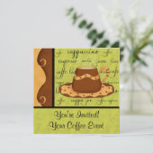 Invitation Brown Gold Green Checkerboard Coffee Cup Nom de l' (Debout devant)