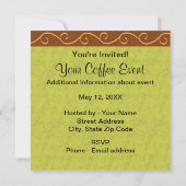 Invitation Brown Gold Green Checkerboard Coffee Cup Nom de l' (Dos)