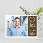 Invitation Brown & Gold Law School Photo Graduation Party (Debout devant)