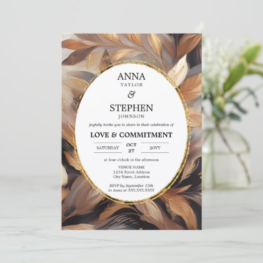 Invitation Brown & Gold Love & Commitment Ceremony (Debout devant)