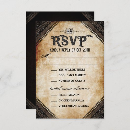 Invitation Brown Gothique Halloween Squelette Correspondant M (Devant / Derrière)