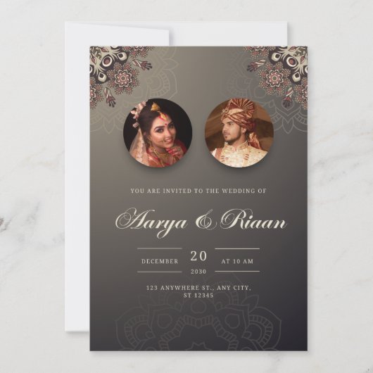 Invitation Brown Gradient mariage indien traditionnel (Devant)