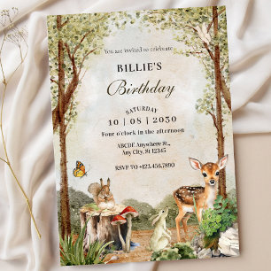 Invitation BROWN GREEN BOIS FAUNE NATURE Anniversaire