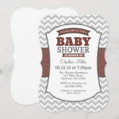 Invitation Brown Grey Chevron Baby shower (Devant / Derrière)