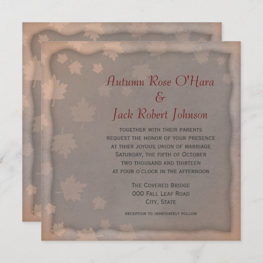 Invitation Brown gris chaud Automne Feuilles de mariage Invit (Devant / Derrière)