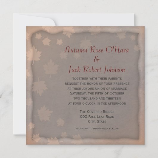 Invitation Brown gris chaud Automne Feuilles de mariage Invit (Devant)