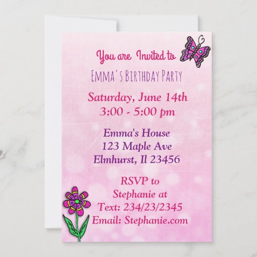 Invitation Brown Haired Fairy Anniversaire (Dos)