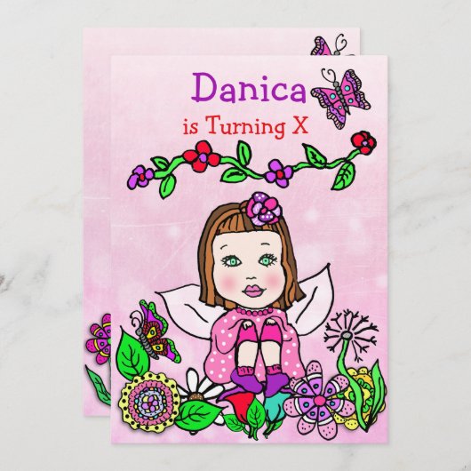 Invitation Brown Haired Fairy Anniversaire (Devant / Derrière)