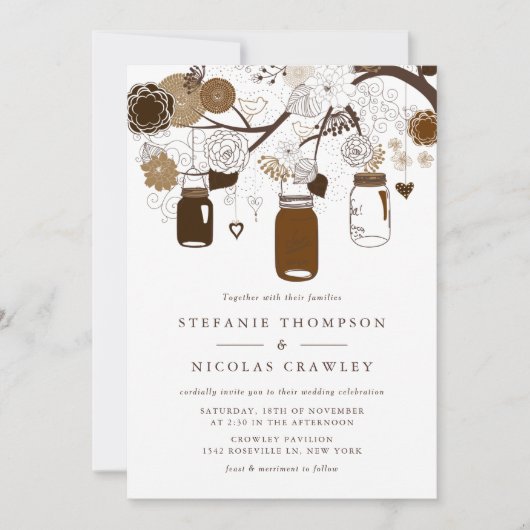 Invitation Brown Hanging Mason Jars Mariage (Devant)