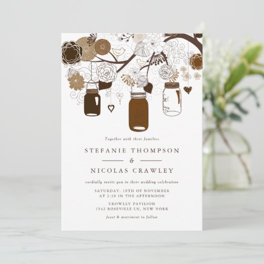 Invitation Brown Hanging Mason Jars Mariage (Debout devant)