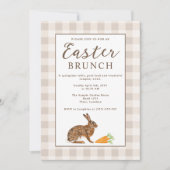 Invitation Brown Hare Beige Gingham Rustic Easter Brunch (Devant)